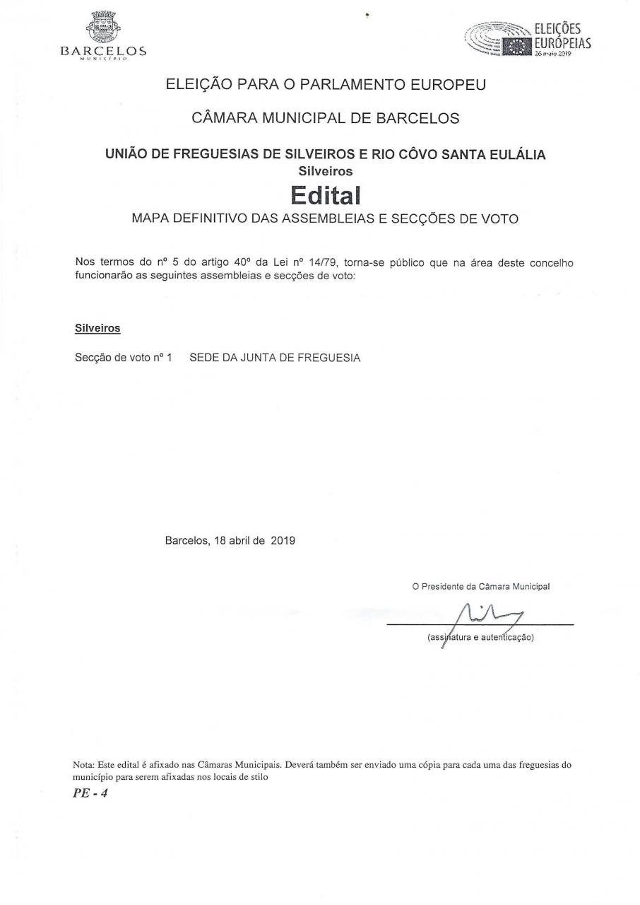 Secções de Voto para a eleição para o parlamento Europeu - Silveiros
