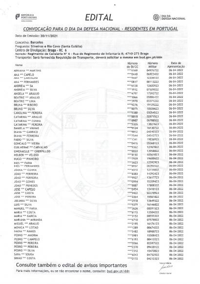 Edital de convocação do Dia da Defesa Nacional
