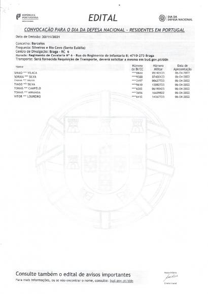 Edital de convocação do Dia da Defesa Nacional (cont.)